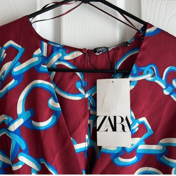 ZARA MULTICOLOURED CHAIN PRINT MIDI DRESS WITH KNOT DETAIL - Picture 7 of 11